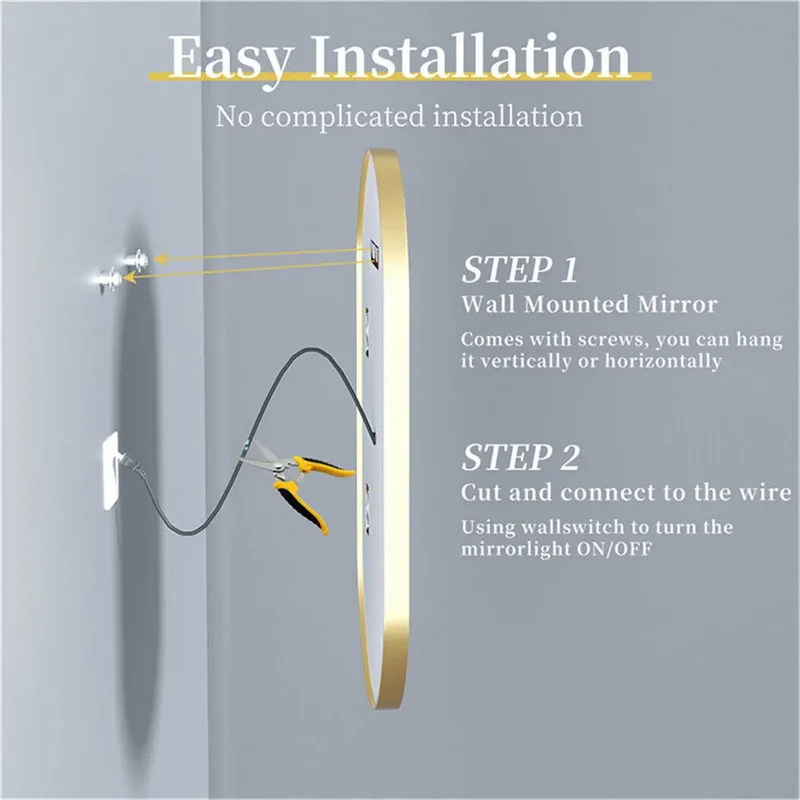 LED Bathroom Mirror Oval Illuminated Wall Mirror Aluminum Gold Frame Memory Anti-fog 3 Changeable Color, IP56 800/1000/1200MM