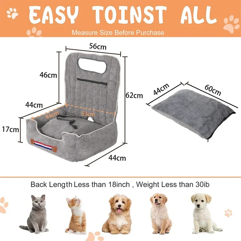 Dog Car Seat Bed Pet Booster Car Seat Travel Carrier with Safety Belt Adjustable Strap Car Seat Protector Cushion Waterproof