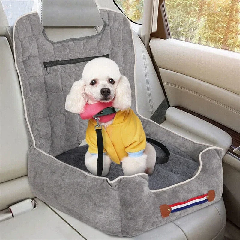 Dog Car Seat Bed Pet Booster Car Seat Travel Carrier with Safety Belt Adjustable Strap Car Seat Protector Cushion Waterproof