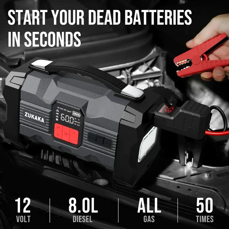 26800mAh Jump Starter with Air Compressor 4000A Booster Tyre Inflator Portable Car Battery Power Bank Charger Air Pump