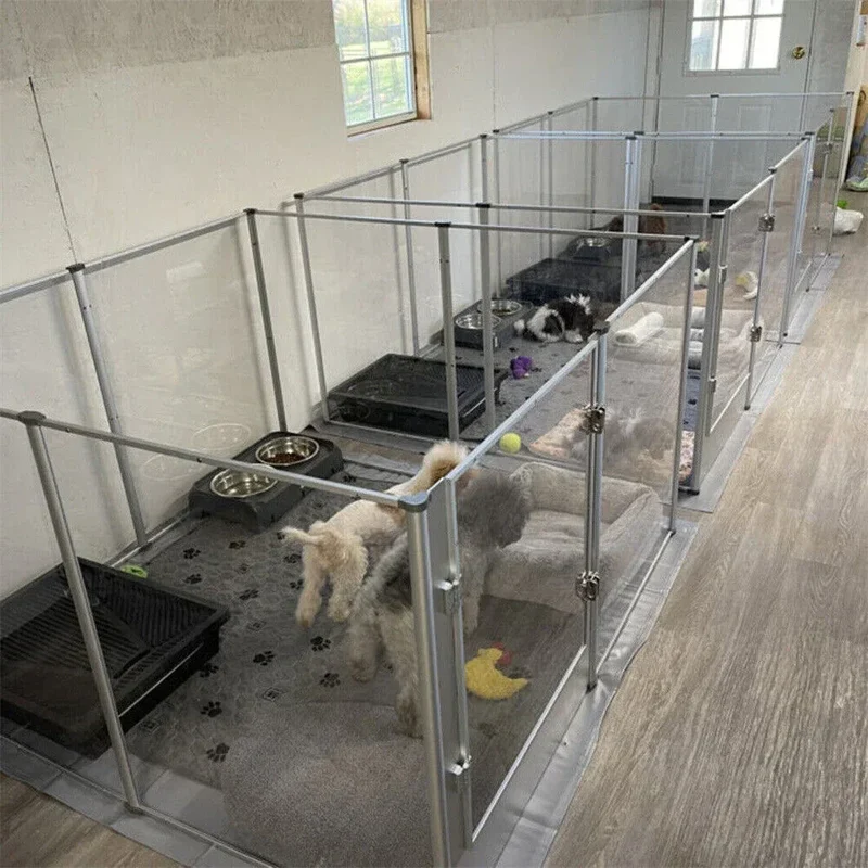 1Pc Large Acrylic Dog Playpen Cage Whelping Pen Box Indoor Enclosure Pet Clear Fence Puppy Playpen with Waterproof Fertility Pad