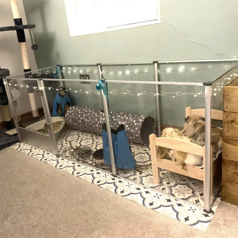 1Pc Large Acrylic Dog Playpen Cage Whelping Pen Box Indoor Enclosure Pet Clear Fence Puppy Playpen with Waterproof Fertility Pad