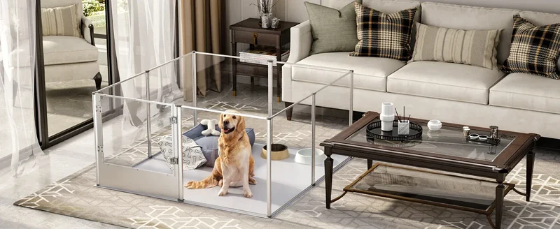 1Pc Large Acrylic Dog Playpen Cage Whelping Pen Box Indoor Enclosure Pet Clear Fence Puppy Playpen with Waterproof Fertility Pad
