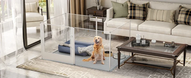 1Pc Large Acrylic Dog Playpen Cage Whelping Pen Box Indoor Enclosure Pet Clear Fence Puppy Playpen with Waterproof Fertility Pad