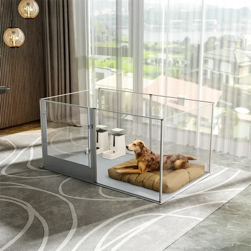 1Pc Large Acrylic Dog Playpen Cage Whelping Pen Box Indoor Enclosure Pet Clear Fence Puppy Playpen with Waterproof Fertility Pad