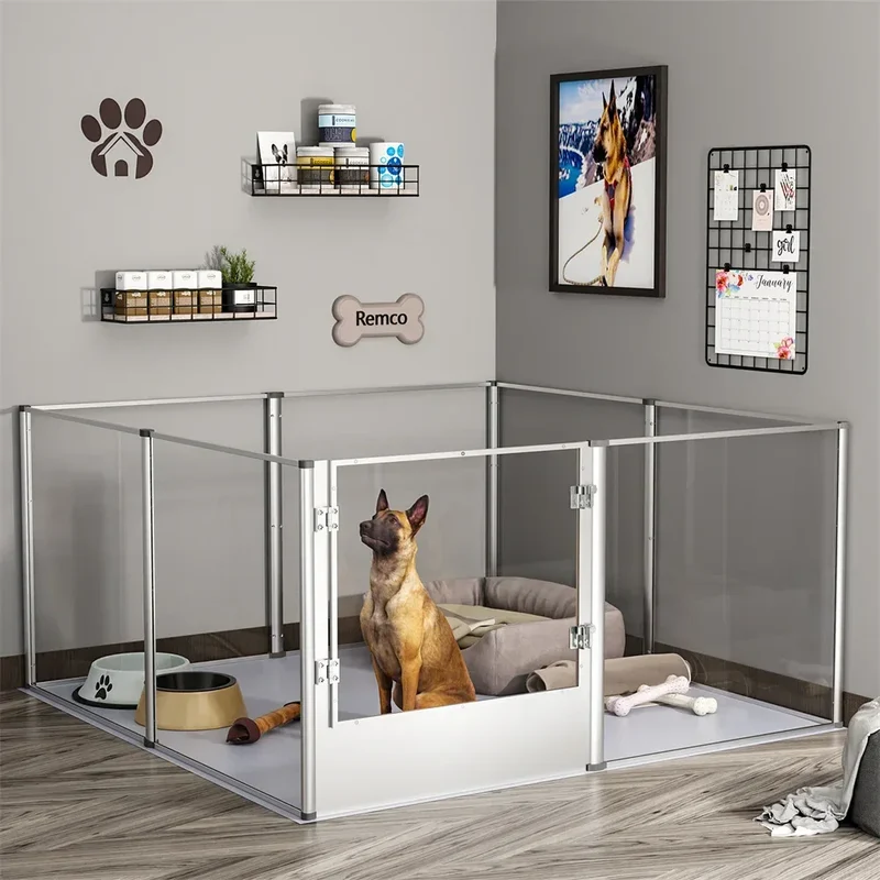 1Pc Large Acrylic Dog Playpen Cage Whelping Pen Box Indoor Enclosure Pet Clear Fence Puppy Playpen with Waterproof Fertility Pad