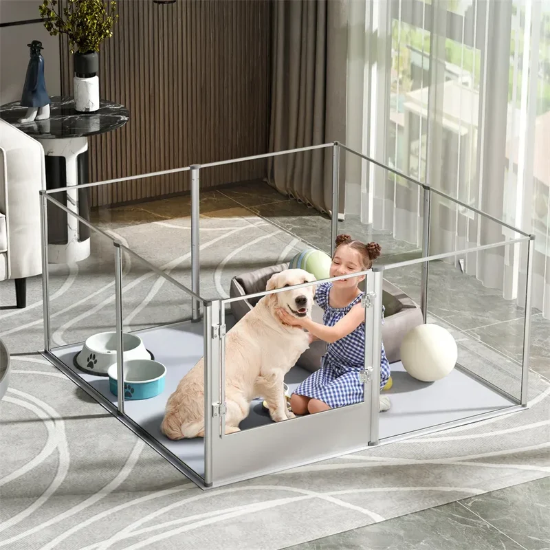 1Pc Large Acrylic Dog Playpen Cage Whelping Pen Box Indoor Enclosure Pet Clear Fence Puppy Playpen with Waterproof Fertility Pad