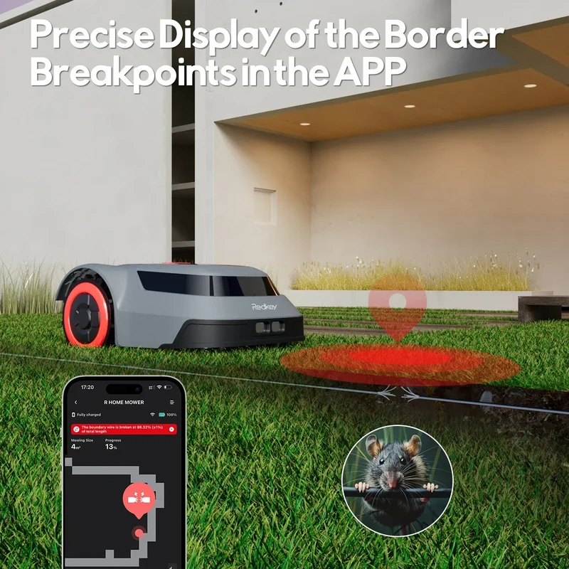 C-TOF Robotic Lawn Mower Redkey MGC800 MGC1000 Lawn Mower Robot Cable Break Detection Climbing 45% App Control Automatic Cutting