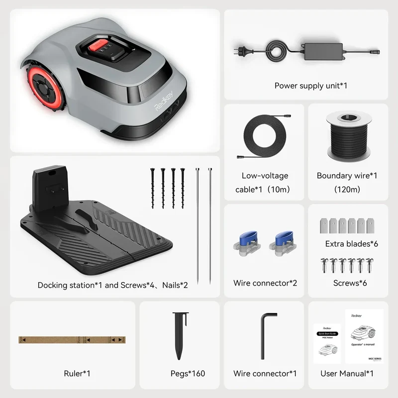 C-TOF Robotic Lawn Mower Redkey MGC800 MGC1000 Lawn Mower Robot Cable Break Detection Climbing 45% App Control Automatic Cutting