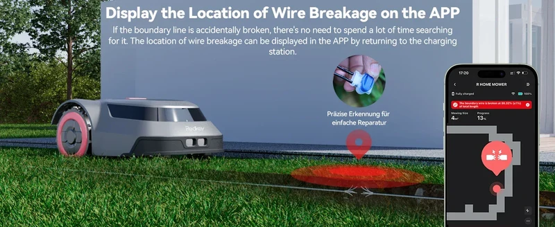 C-TOF Robotic Lawn Mower Redkey MGC800 MGC1000 Lawn Mower Robot Cable Break Detection Climbing 45% App Control Automatic Cutting