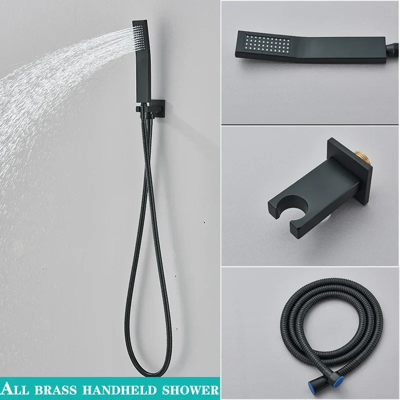Matte Black LED Bathroom Showe Faucet Rainfall Shower Head Bath Water Faucet Wall Mounted Bathtub Shower Mixer Tap Shower Set