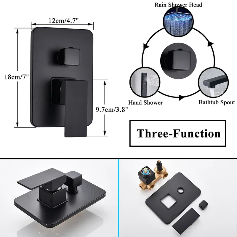 Matte Black LED Bathroom Showe Faucet Rainfall Shower Head Bath Water Faucet Wall Mounted Bathtub Shower Mixer Tap Shower Set