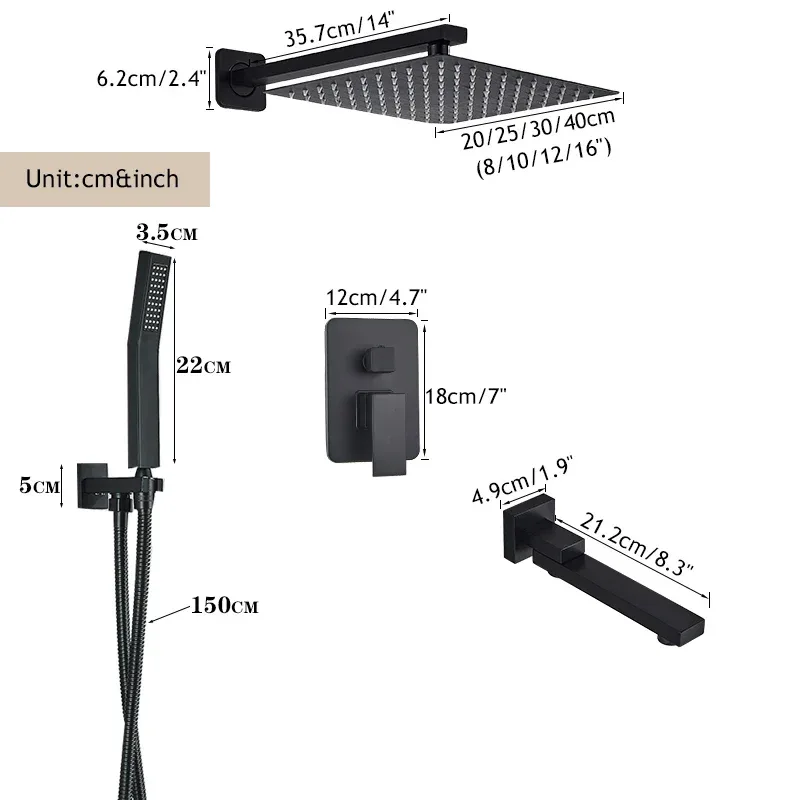 Matte Black LED Bathroom Showe Faucet Rainfall Shower Head Bath Water Faucet Wall Mounted Bathtub Shower Mixer Tap Shower Set