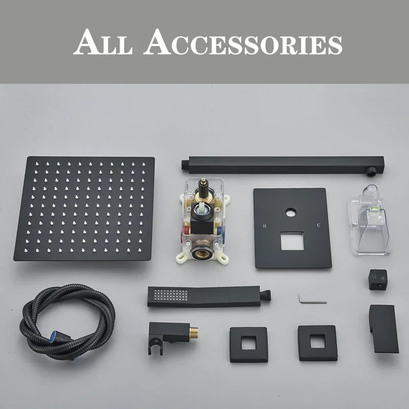Matte Black LED Bathroom Showe Faucet Rainfall Shower Head Bath Water Faucet Wall Mounted Bathtub Shower Mixer Tap Shower Set