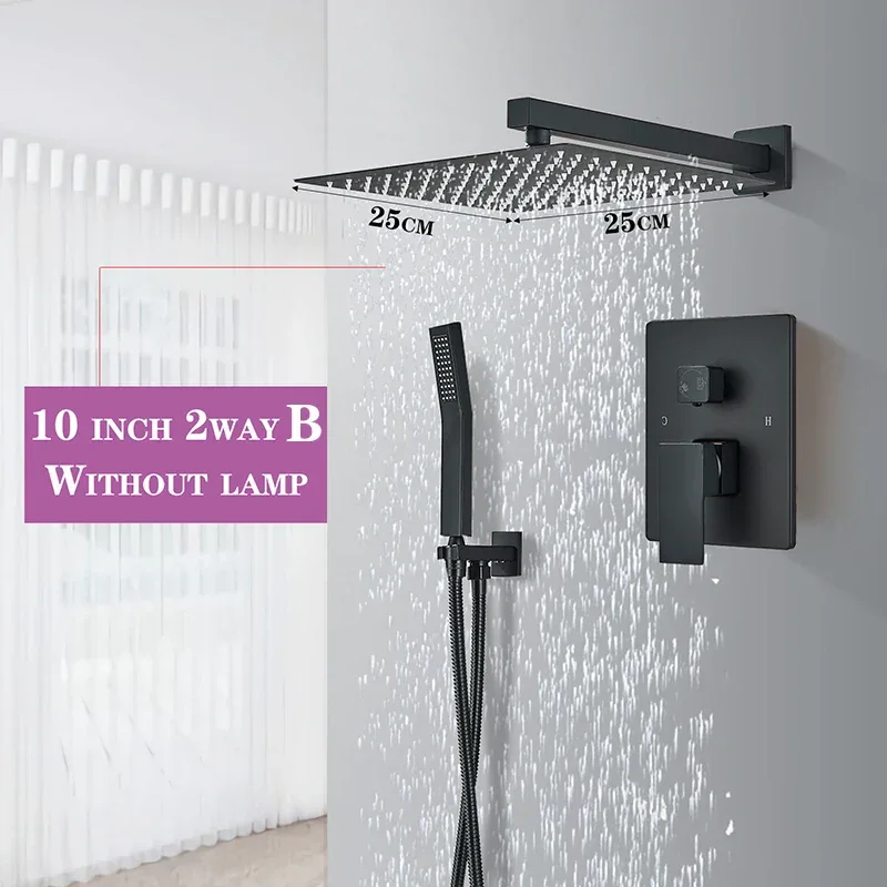 Matte Black LED Bathroom Showe Faucet Rainfall Shower Head Bath Water Faucet Wall Mounted Bathtub Shower Mixer Tap Shower Set