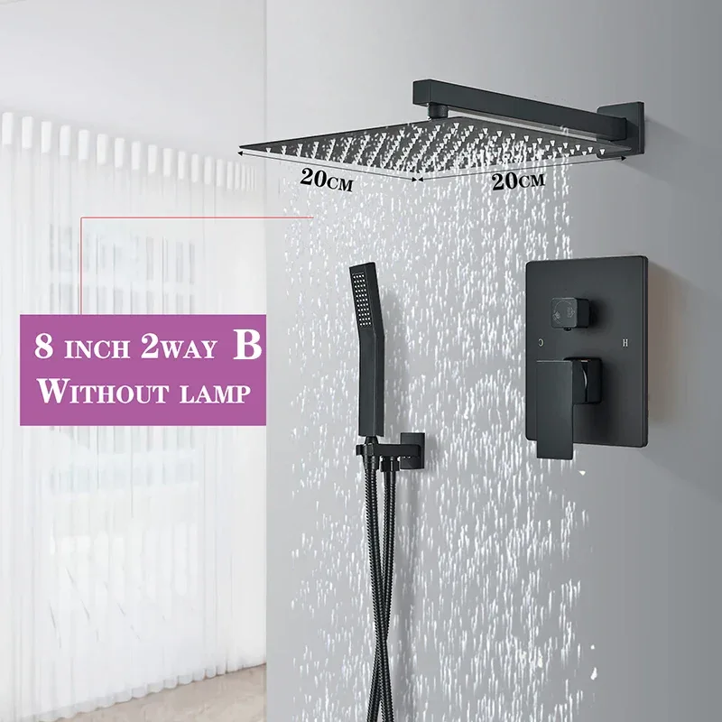 Matte Black LED Bathroom Showe Faucet Rainfall Shower Head Bath Water Faucet Wall Mounted Bathtub Shower Mixer Tap Shower Set