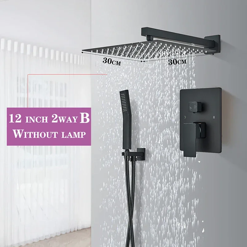 Matte Black LED Bathroom Showe Faucet Rainfall Shower Head Bath Water Faucet Wall Mounted Bathtub Shower Mixer Tap Shower Set