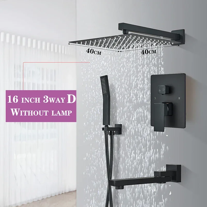 Matte Black LED Bathroom Showe Faucet Rainfall Shower Head Bath Water Faucet Wall Mounted Bathtub Shower Mixer Tap Shower Set