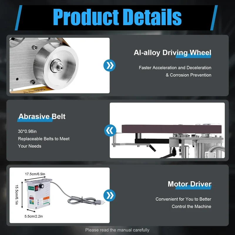 Multi-function Desktop Belt Machine,with Brushless Motor 762x25MM Belt Sander Sharpener Polishing Grinding Machine