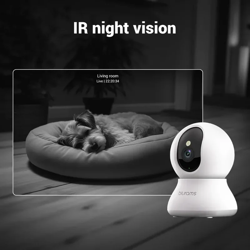 Pet Camera 2K, 360° Indoor Security Camera, Dog Camera with Phone App, PTZ Cameras for Home Security Indoor, No plug