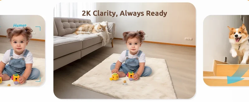 Pet Camera 2K, 360° Indoor Security Camera, Dog Camera with Phone App, PTZ Cameras for Home Security Indoor, No plug