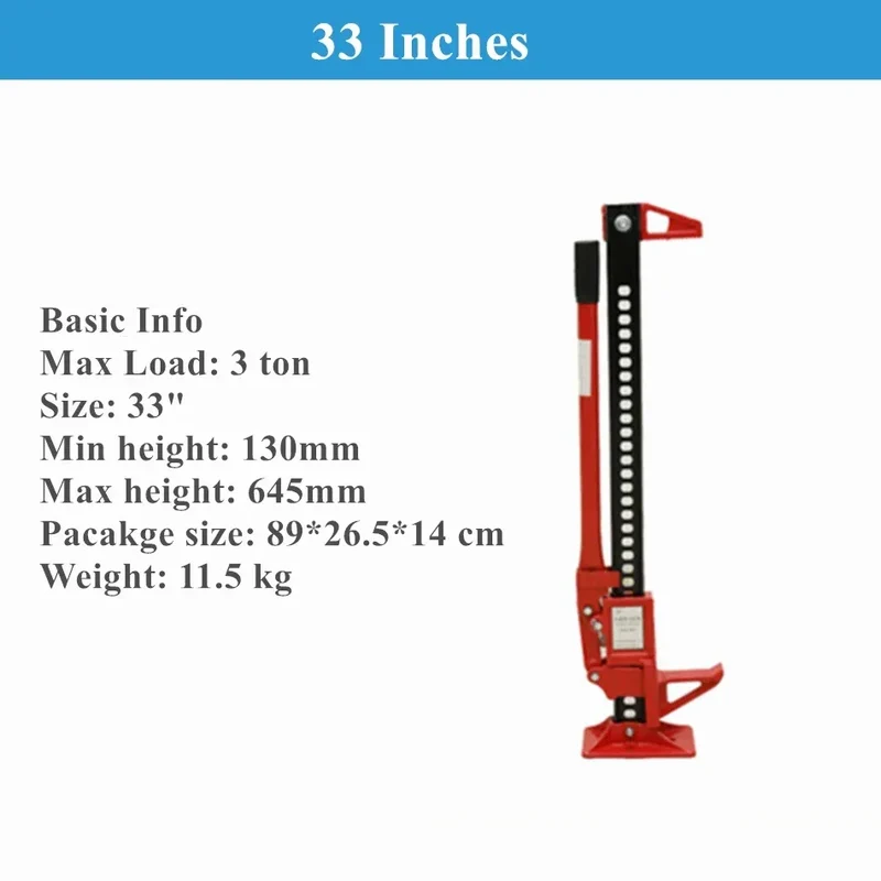 1 Pack 3-ton Steel Hi Lift Jack Load Capacity 33" 48" Farm Lift Jack for SUV Offraod Rescue Red All Cast Jack Univeral