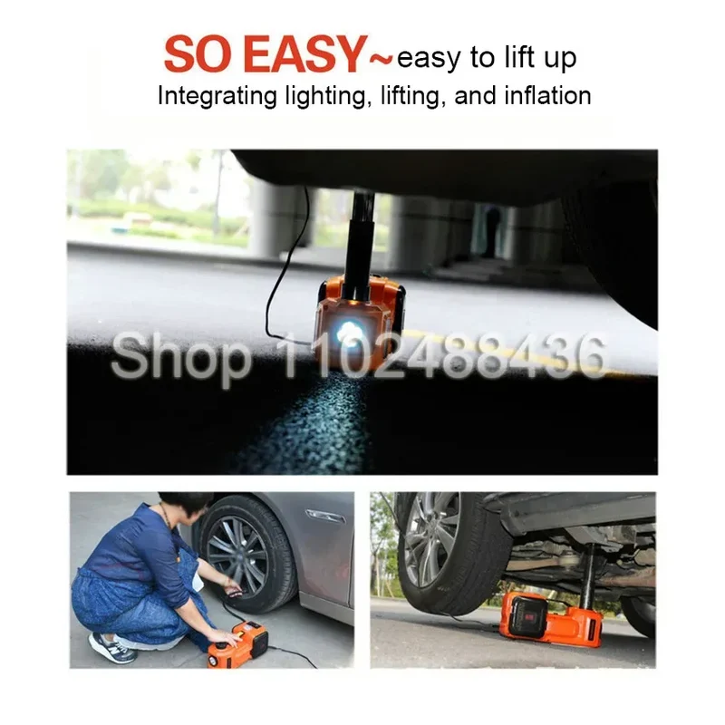 12V 5T Electric Car Hydraulic Jack with Tire Inflator Pump and LED Light 3 in 1 Lift jacks With Safe Hammer Tool Kit