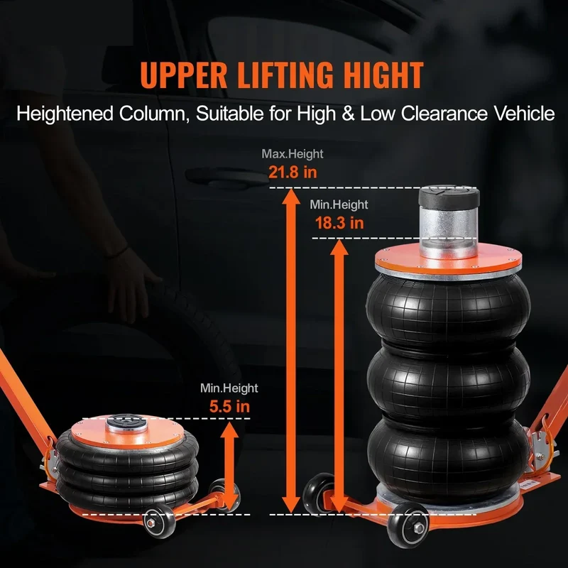 Air Jack 5 T/ 3T /11000 lbs Pneumatic Jack with Heightened Column for Sedan Adjustable Handle Pneumatic Air Jack