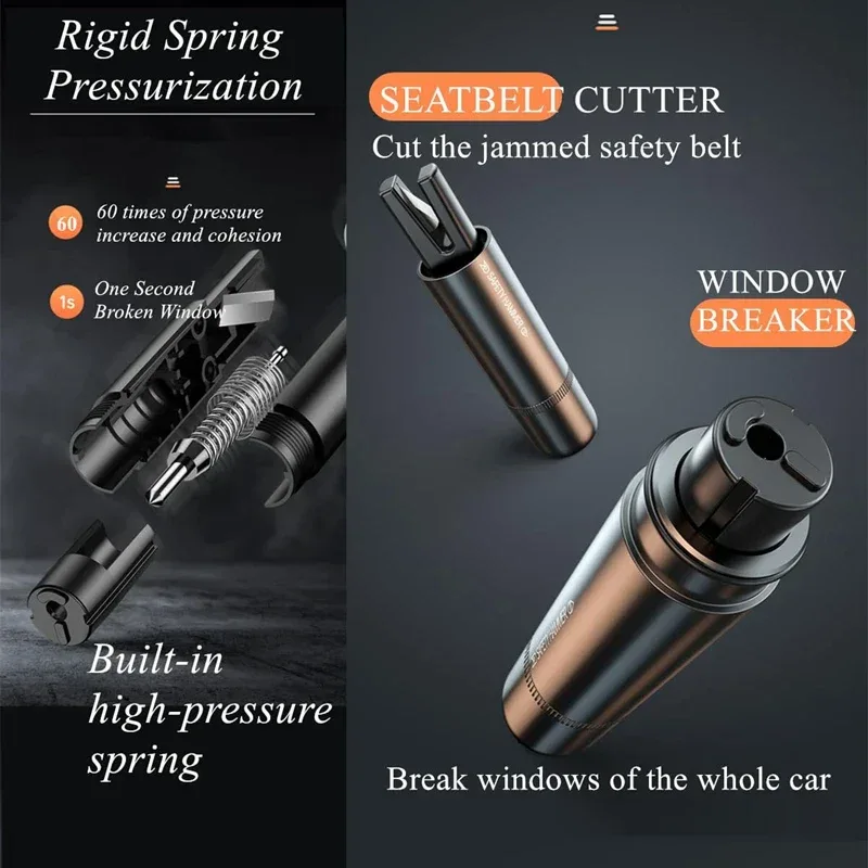 2 In 1 Car Safety Hammer Emergency Glass Breaker Cut The Seat Belt High Hardness Tungsten Steel Rescue Tool Auto Accessories