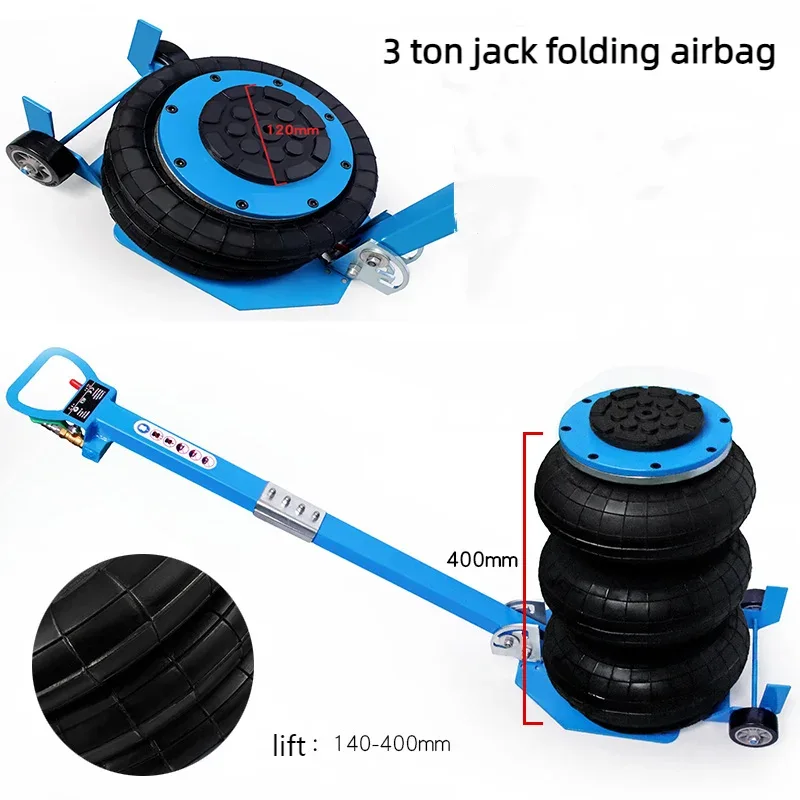 Bag Air Jack 6600lbs Capacity Pneumatic Jack Quick Lift 3T Car Repair Jacks and Floor Jacks Folding Rod Fast Lifting Triple Bag