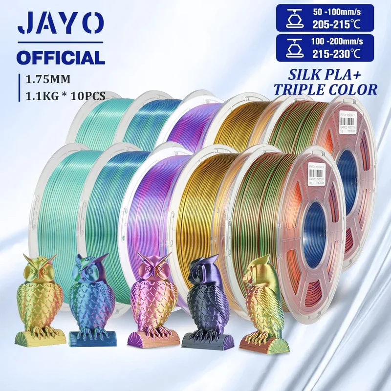 JAYO 10Rolls SILK PLA+ 3D Filament 1.75mm SILK PLA Rainbow Filament for FDM 3D Printer SILK Dual & Triple 3D Printing Materials