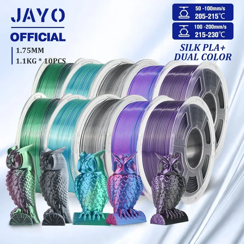 JAYO 10Rolls SILK PLA+ 3D Filament 1.75mm SILK PLA Rainbow Filament for FDM 3D Printer SILK Dual & Triple 3D Printing Materials