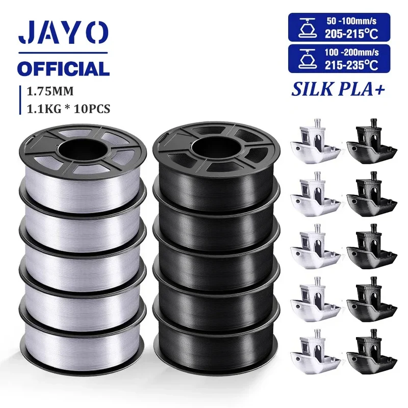 JAYO 10Rolls SILK PLA+ 3D Filament 1.75mm SILK PLA Rainbow Filament for FDM 3D Printer SILK Dual & Triple 3D Printing Materials