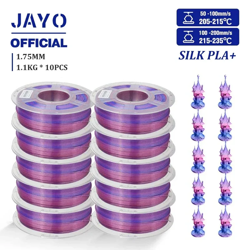 JAYO 10Rolls SILK PLA+ 3D Filament 1.75mm SILK PLA Rainbow Filament for FDM 3D Printer SILK Dual & Triple 3D Printing Materials