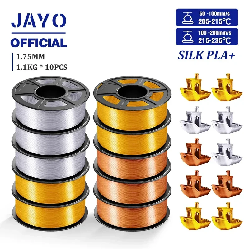 JAYO 10Rolls SILK PLA+ 3D Filament 1.75mm SILK PLA Rainbow Filament for FDM 3D Printer SILK Dual & Triple 3D Printing Materials