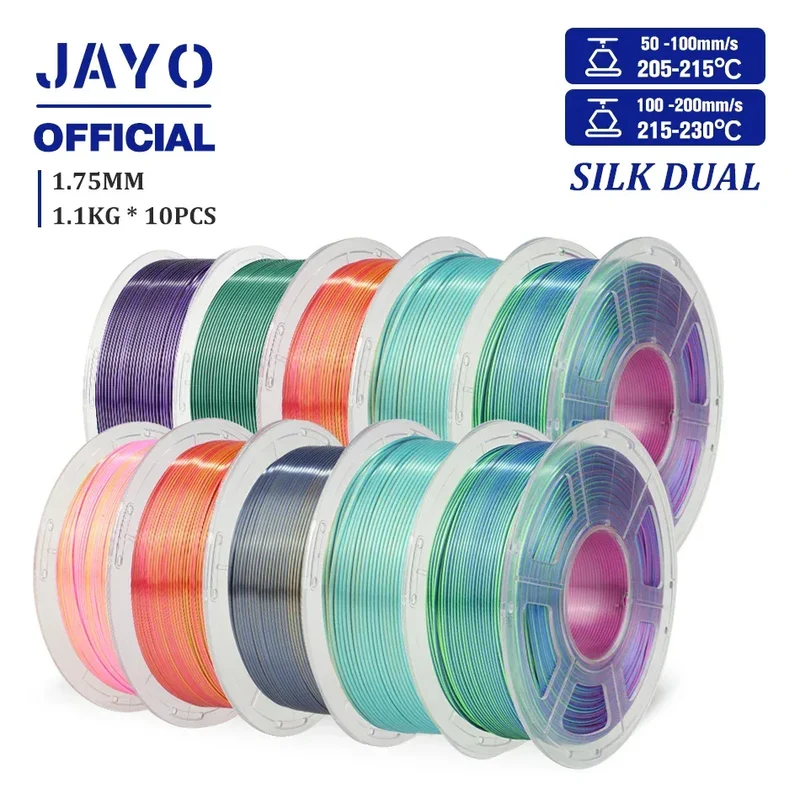 JAYO 10Rolls SILK PLA+ 3D Filament 1.75mm SILK PLA Rainbow Filament for FDM 3D Printer SILK Dual & Triple 3D Printing Materials