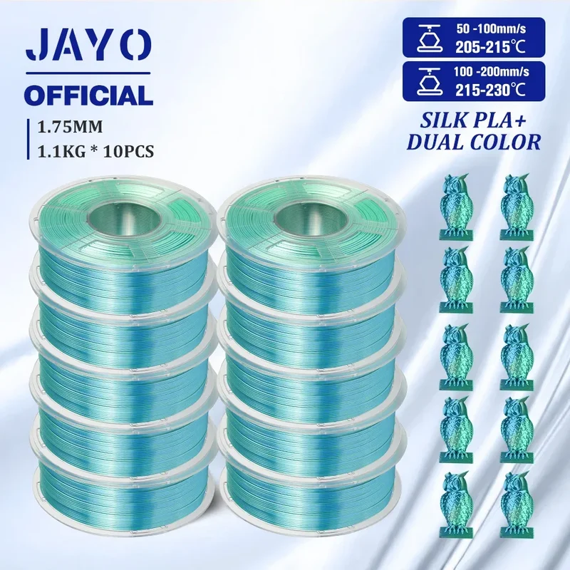 JAYO 10Rolls SILK PLA+ 3D Filament 1.75mm SILK PLA Rainbow Filament for FDM 3D Printer SILK Dual & Triple 3D Printing Materials