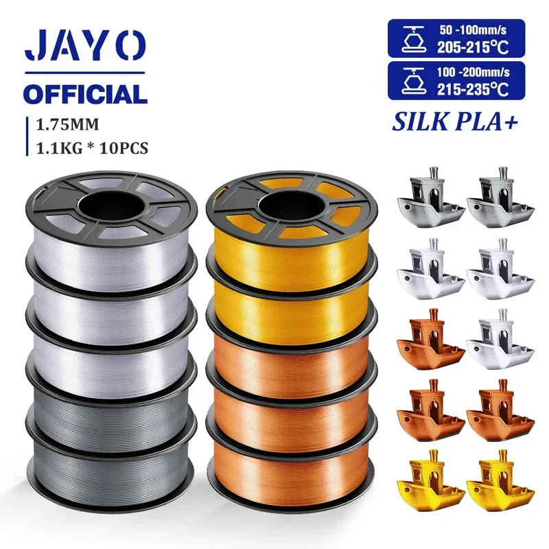 JAYO 10Rolls SILK PLA+ 3D Filament 1.75mm SILK PLA Rainbow Filament for FDM 3D Printer SILK Dual & Triple 3D Printing Materials
