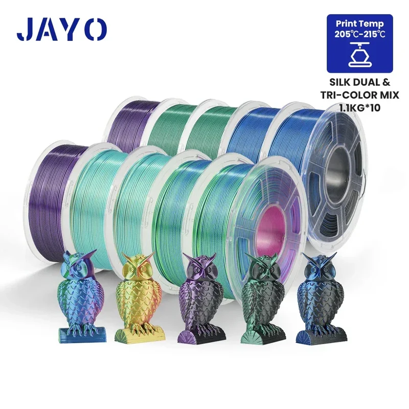 JAYO 10Rolls SILK PLA+ 3D Filament 1.75mm SILK PLA Rainbow Filament for FDM 3D Printer SILK Dual & Triple 3D Printing Materials