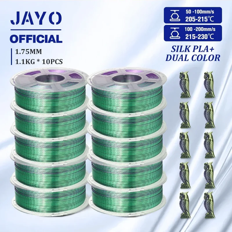 JAYO 10Rolls SILK PLA+ 3D Filament 1.75mm SILK PLA Rainbow Filament for FDM 3D Printer SILK Dual & Triple 3D Printing Materials