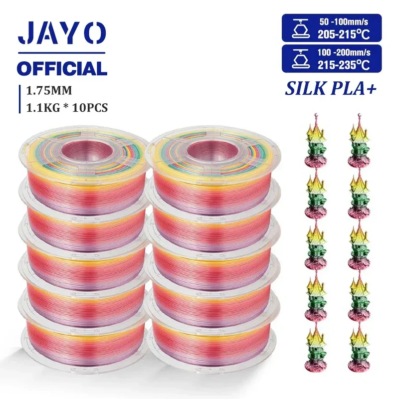 JAYO 10Rolls SILK PLA+ 3D Filament 1.75mm SILK PLA Rainbow Filament for FDM 3D Printer SILK Dual & Triple 3D Printing Materials