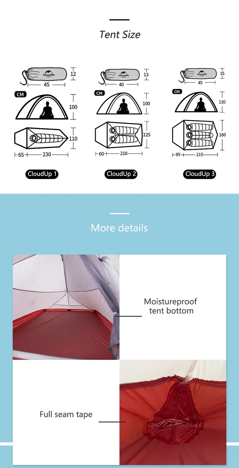 Naturehike Upgraded Cloud Up 2 Person Tent Outdoor Camping Tent Ultralight Waterproof Tent Free Standing Hiking Backpacking Tent