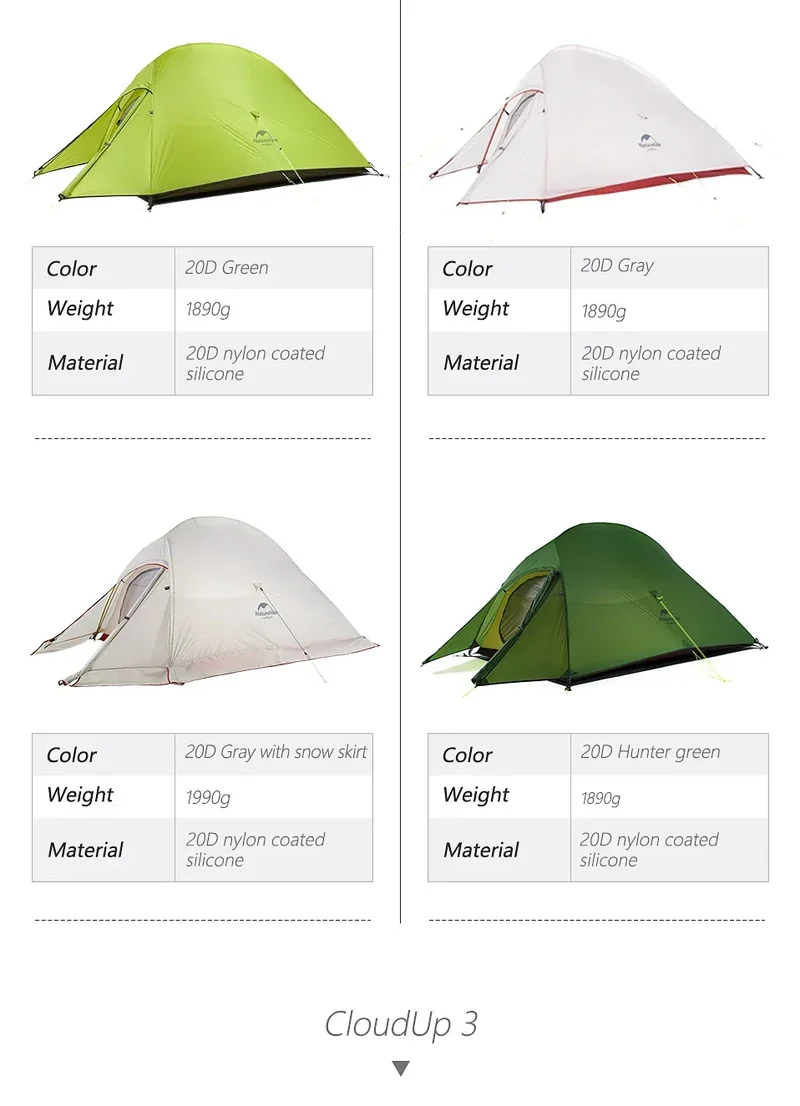 Naturehike Upgraded Cloud Up 2 Person Tent Outdoor Camping Tent Ultralight Waterproof Tent Free Standing Hiking Backpacking Tent