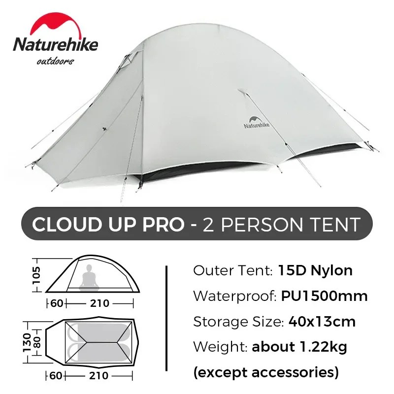 Naturehike Upgraded Cloud Up 2 Person Tent Outdoor Camping Tent Ultralight Waterproof Tent Free Standing Hiking Backpacking Tent