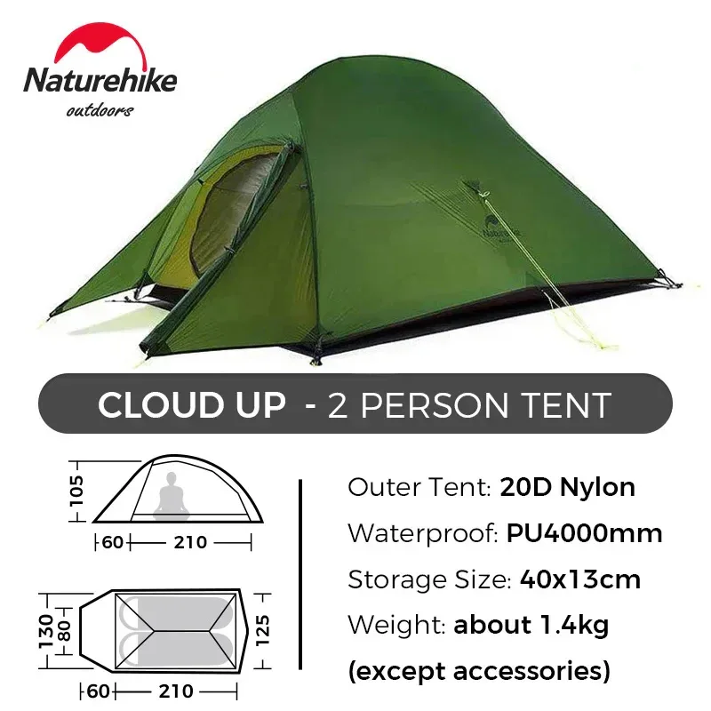 Naturehike Upgraded Cloud Up 2 Person Tent Outdoor Camping Tent Ultralight Waterproof Tent Free Standing Hiking Backpacking Tent