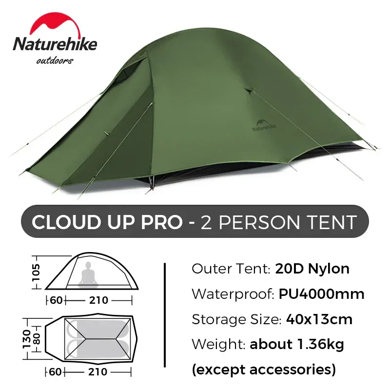 Naturehike Upgraded Cloud Up 2 Person Tent Outdoor Camping Tent Ultralight Waterproof Tent Free Standing Hiking Backpacking Tent