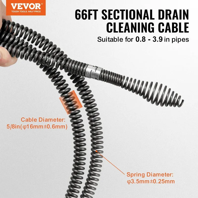SucceBuy Drain Cleaning Cable Professional Sectional Drain Cleaner Cable Hollow Core Sewer Drain Auger Cable Sink Floor Drain