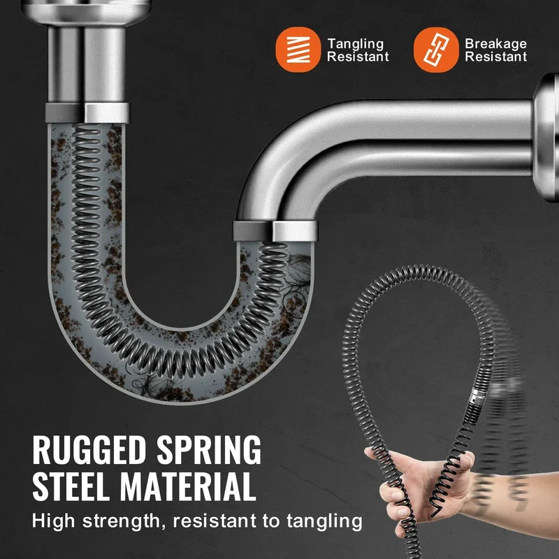 SucceBuy Drain Cleaning Cable Professional Sectional Drain Cleaner Cable Hollow Core Sewer Drain Auger Cable Sink Floor Drain