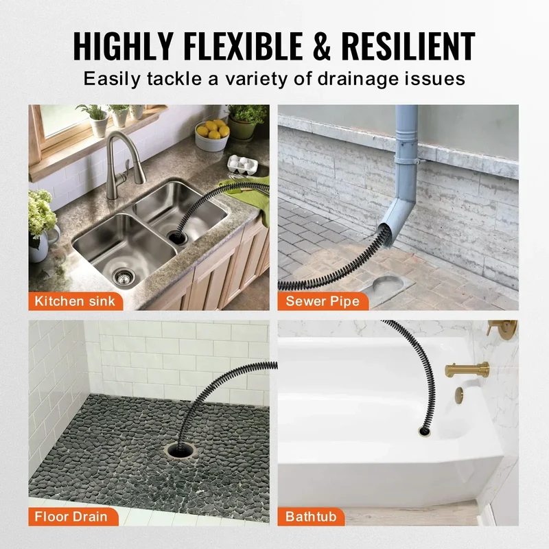 SucceBuy Drain Cleaning Cable Professional Sectional Drain Cleaner Cable Hollow Core Sewer Drain Auger Cable Sink Floor Drain