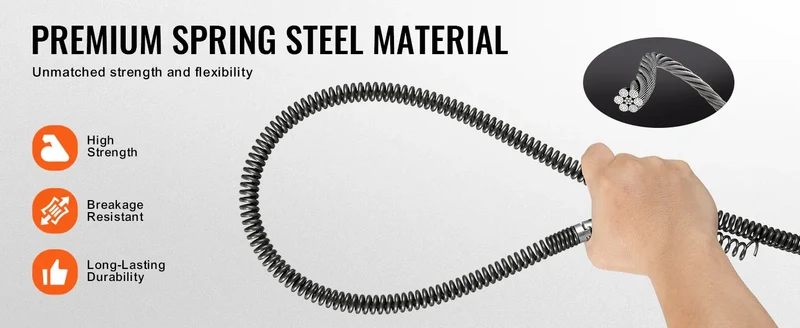 SucceBuy Drain Cleaning Cable Professional Sectional Drain Cleaner Cable Hollow Core Sewer Drain Auger Cable Sink Floor Drain
